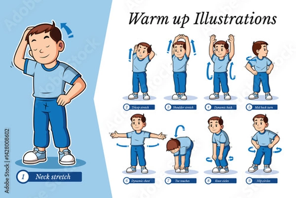Obraz  Cute Boy Doing Warming Up Illustration