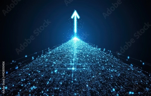 Fototapeta Abstract upward path of light, data network