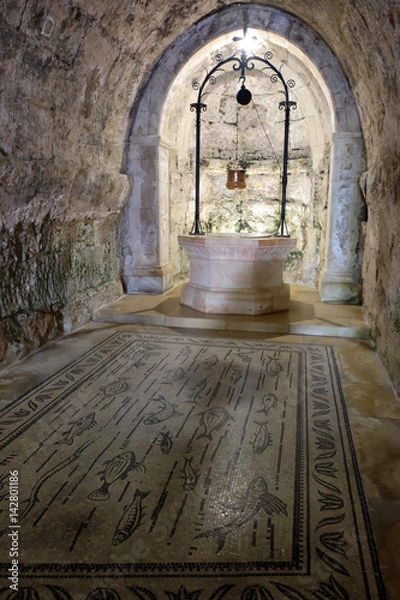 Obraz Ancient well in Grotto of Church of the Visitation, Ein Kerem near Jerusalem.