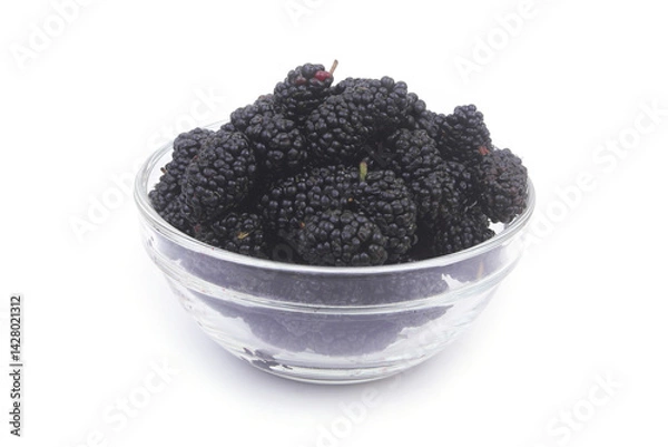 Fototapeta Bowl with mulberry berries isolated on white background.	