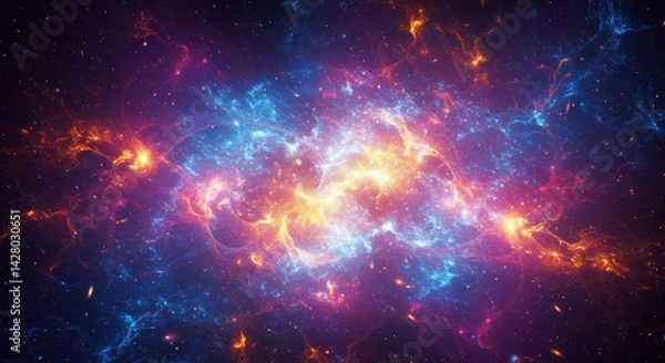 Fototapeta A captivating view of a stunning nebula with bright and colorful cosmic clouds.