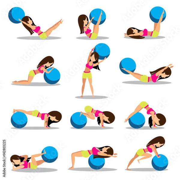 Obraz Set of exercise ball workouts design