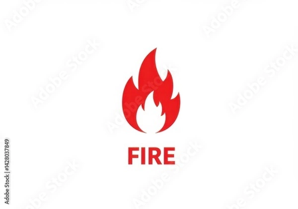 Fototapeta Minimal red flame vector icon with FIRE text below on white background