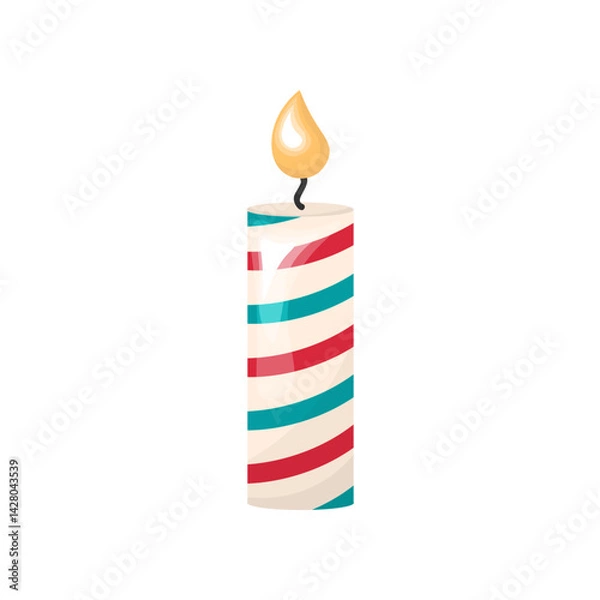 Fototapeta Elements of Christmas. Vector Candle with Stripes. For holiday cards, stickers. Stock isolated clipart on a white background.
