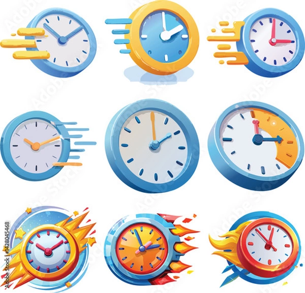 Fototapeta Fast time clock ui icon sign or symbol 3d renderin
