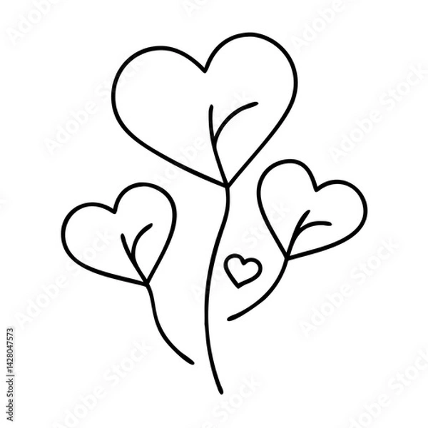 Fototapeta heart shaped leaves icon, heart shaped leaves line art - simple line art of heart shaped leaves, perfect for heart shaped leaves logos and icons