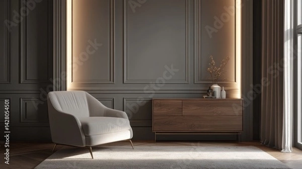 Fototapeta Elegant, modern interior design with muted color scheme.