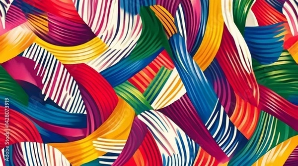 Fototapeta Vivid, abstract ribbons in a dazzling display of colors and textures, intertwining for visual excitement
