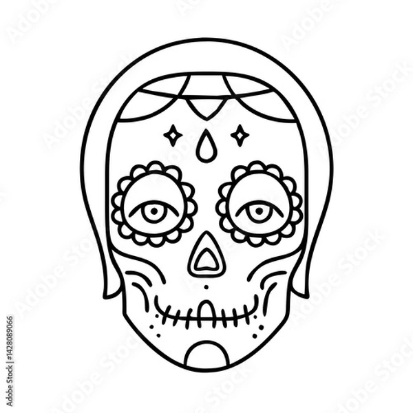 Obraz sugar skull makeup icon, sugar skull makeup line art - simple line art of sugar skull makeup, perfect for sugar skull makeup logos and icons