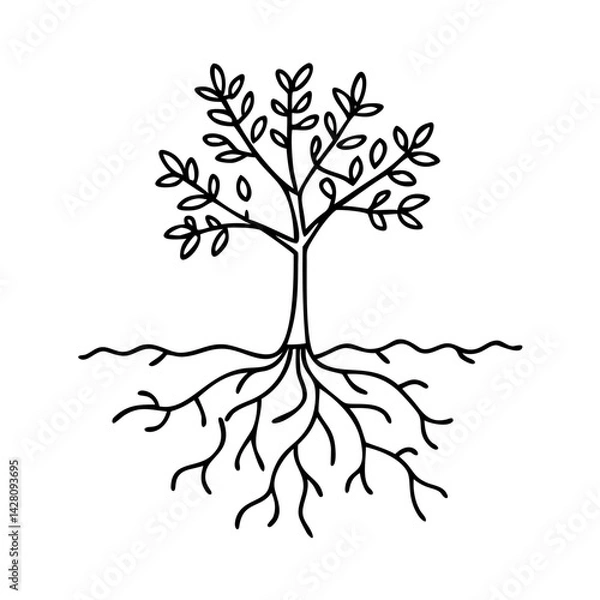 Fototapeta tree with roots growth icon, tree with roots growth line art - simple line art of tree with roots growth, perfect for tree with roots growth logos and icons