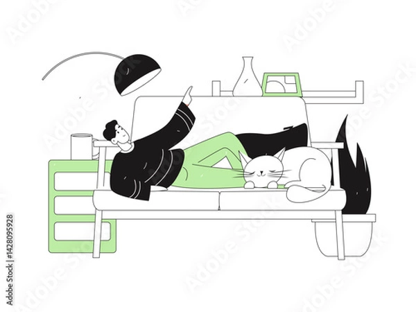 Fototapeta Home indoor character scene flat vector concept operation hand drawn illustration
