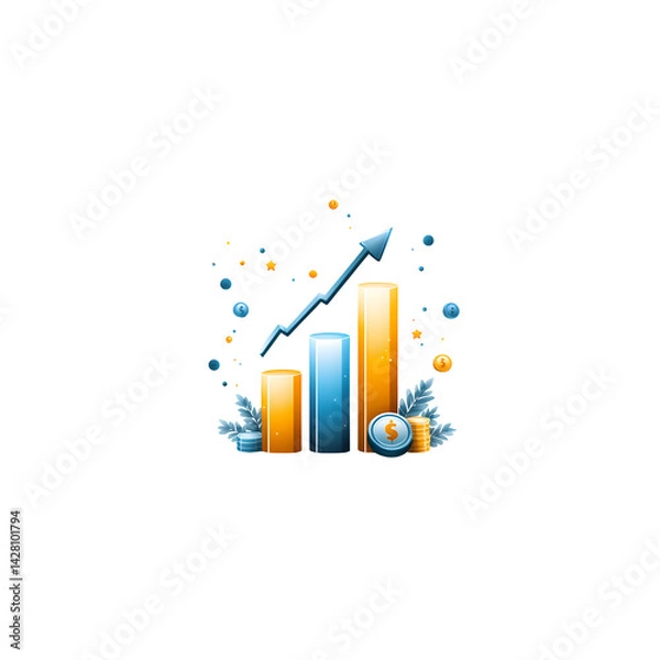 Fototapeta Upward growth chart with rising arrow and data visualizations indicating positive business trends and financial success