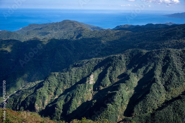 Obraz Peaceful scene of mountain terrain emphasize by sunlight and shadow, in New Taipei City, Taiwan.