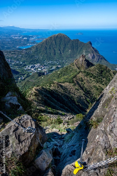 Obraz Overlook the Keelung mountain and teapot mountain from the cliff trail, in New Taipei City, Taiwan.