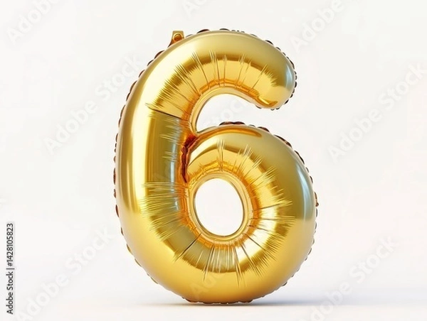 Obraz 金色の6の数字風船が白い背景に分離されています光沢のある装飾誕生日お祝いのイベント