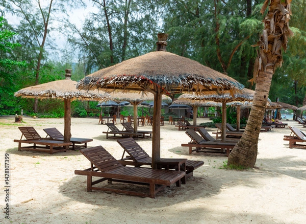 Obraz beach umbrellas and deck chairs