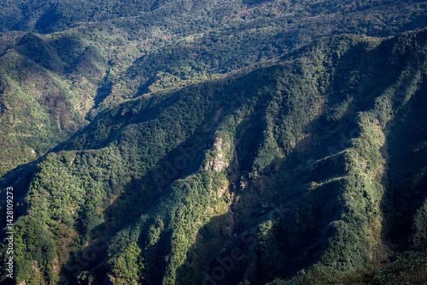 Obraz Peaceful scene of mountain terrain emphasize by sunlight and shadow, in New Taipei City, Taiwan.