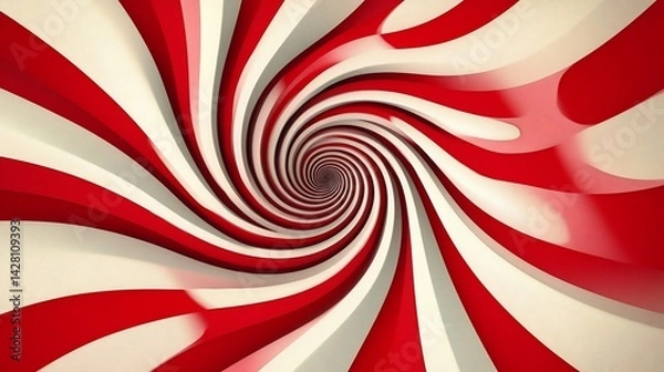 Fototapeta Abstract swirling red and white stripes with a central vortex, creating a visual tunnel