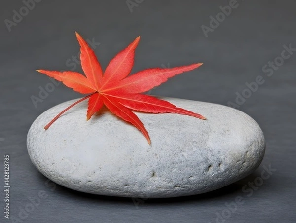 Obraz Zen Red Maple Leaf on Grey Stone Serenity Nature
