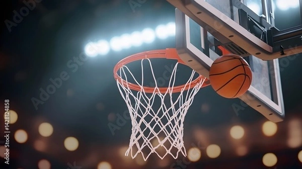 Obraz Dramatic Basketball Shot Closeup Net Arena Lights