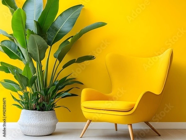 Obraz Vibrant Yellow Armchair with Bird of Paradise Plant