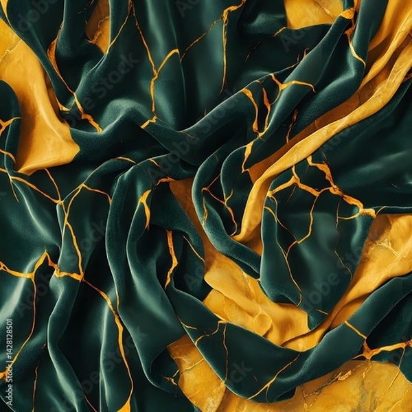 Obraz Luxury Emerald Green and Gold Velvet Fabric Drape with Crackle Texture