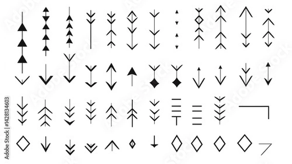 Fototapeta arrow, collection of icons of small black pointer arrows for design isolated on a white background, flat minimalism graphics, set of illustrations