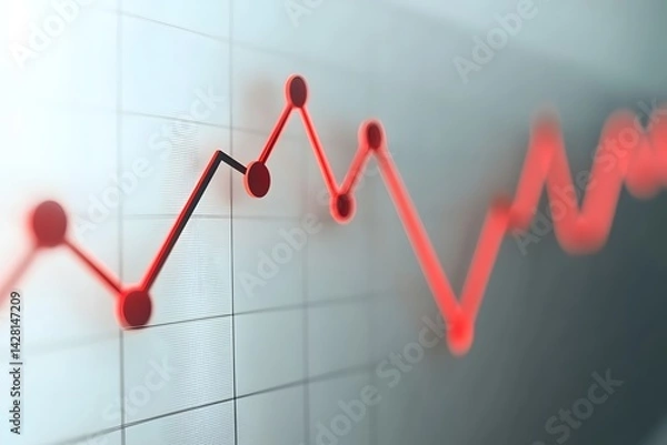 Fototapeta Red Trendline Graph, Stock Market Data Chart