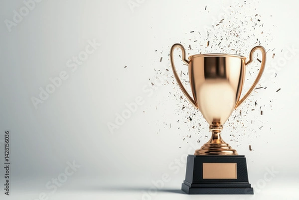 Fototapeta Isolated elegant floating golden trophy celebrating achievement modern minimalist design studio environment artistic viewpoint luxury concept