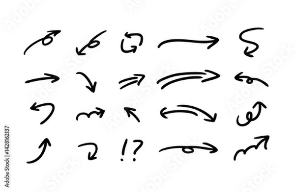 Obraz 手書きの黒矢印 – サインペン風のラフな矢印セット