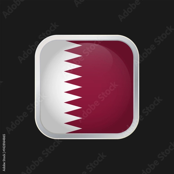 Obraz Qatari flag icon with rounded corners and silver borders. The national flag of Qatar. Square vector icon  isolated on black background