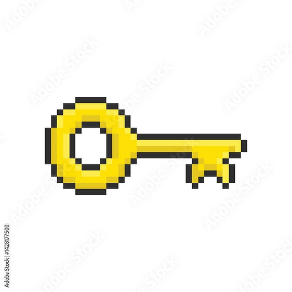Obraz Pixel art of a yellow key icon in 8-bit style. Simple retro graphic representing access, unlocking, or digital security, perfect for games or vintage interfaces.