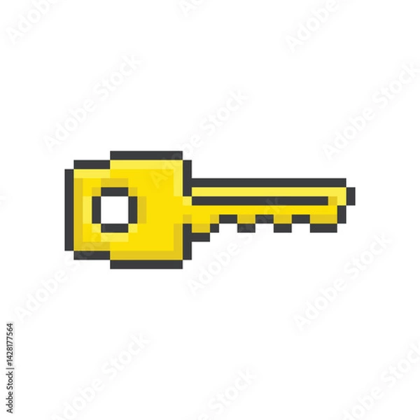 Obraz Pixel art of a yellow key icon in 8-bit style. Simple retro graphic representing access, unlocking, or digital security, perfect for games or vintage interfaces.