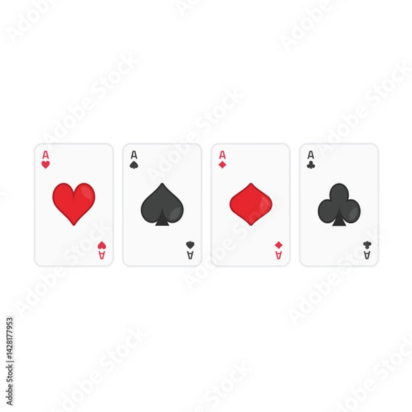 Obraz Four aces playing cards spades hearts diamonds clubs. Poker, gambling concept. Vector icon in flat style isolated on transparent background. EPS 10.