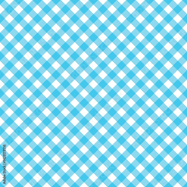 Fototapeta Seamless Checkered seamless Pattern. Blue and white tablecloth background. Picnic gingham cloth template. Retro craft art print curtains fashioned style fabric vintage square.