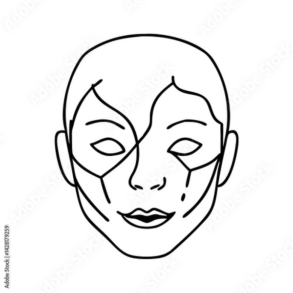 Fototapeta red and white face paint icon, red and white face paint line art - simple line art of red and white face paint, perfect for red and white face paint logos and icons