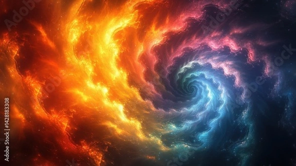 Fototapeta Vibrant Abstract Nebula in Space Showing Orange Blue and Purple Colors in a Swirling Spiral
