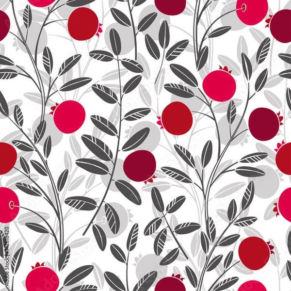 Obraz Seamless vector pattern with cranberry on a white background.
