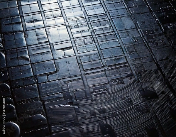 Fototapeta Etched Grid Patterns on Zirconium Alloy with Semi-Gloss Shine, Smooth but Worn Surface