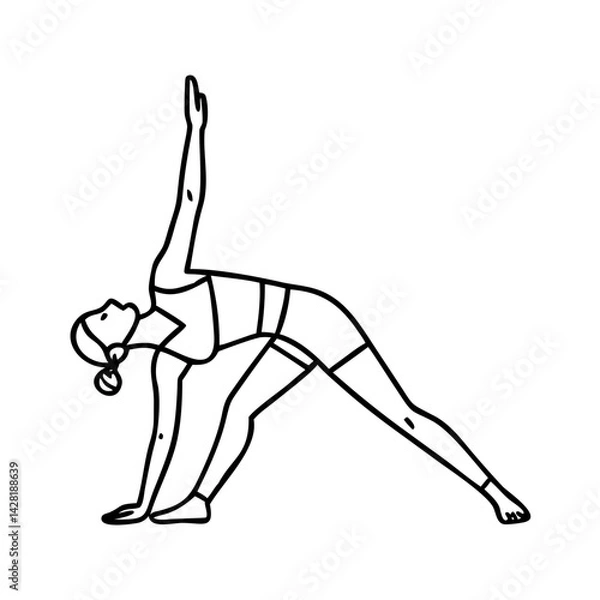 Fototapeta triangle pose trikonasana icon, triangle pose trikonasana line art - simple line art of triangle pose trikonasana, perfect for triangle pose trikonasana logos and icons
