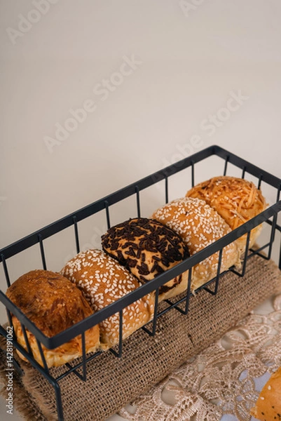 Obraz Some Soft Breads With Various Flavors Look Very Neat. Looks Very Aesthetic And Appetizing.