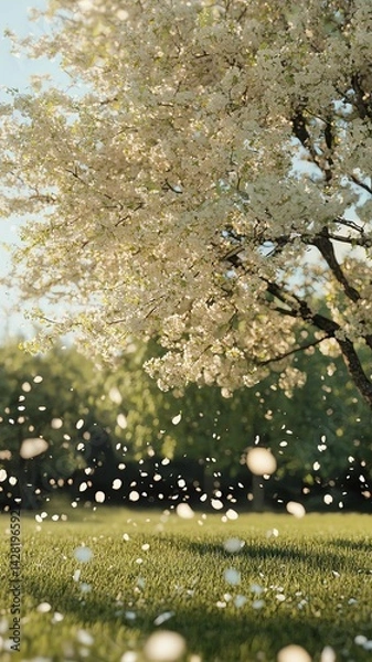 Fototapeta blossom trees Blossoming tree in spring with floating petals.