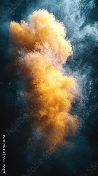 Obraz Surreal 3D Render of Abstract Minimal Yellow Background with Floating White Clouds in Dreamy Space