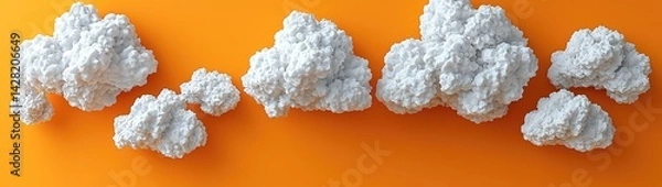 Obraz Surreal 3D Render of Abstract Minimal Yellow Background with Floating White Clouds in Dreamy Space