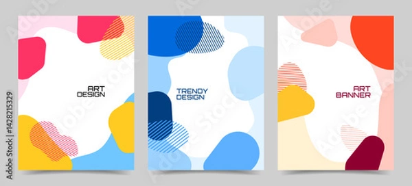 Obraz Vector illustration. Colorful childish background. Fluid geometric shapes and lines. Design elements for poster, layout, magazine, book cover, flyer. Geometry liquid trendy abstract colorful style