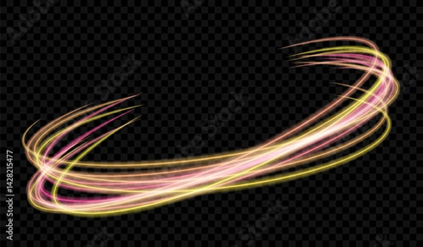Fototapeta EPS10. Neon blurry circles at motion . Vector swirl trail effect . Abstract luminous rings slow shutter speed effect . Light painting . Bokeh glitter round shapes . Abstract lights at motion exposure