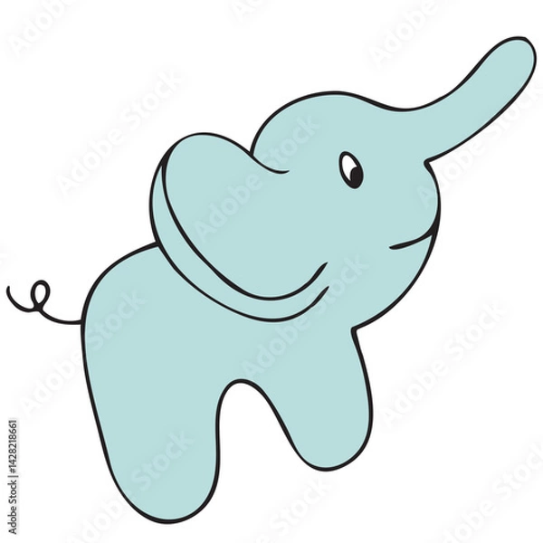Fototapeta children s little plush elephant with ears, children s toy, vector cute colored children s element in doodle style with black outline, delicate colors