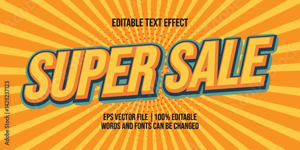 Fototapeta Super sale retro vintage text effect, Editable text effect
