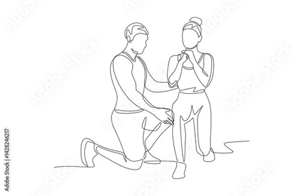 Fototapeta Personal training provides squat movement instructions. Personal training concept one-line drawing
