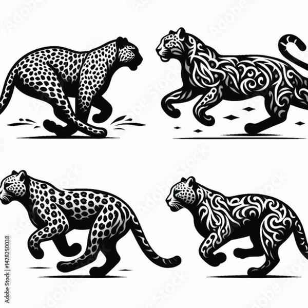 Fototapeta create leopard Silhouette with white background